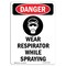 Signmission OSHA Danger Sign, Wear Respirator While, 14in X 10in Rigid Plastic, 10" W, 14" H, Portrait OS-DS-P-1014-V-1616 - alternate 1